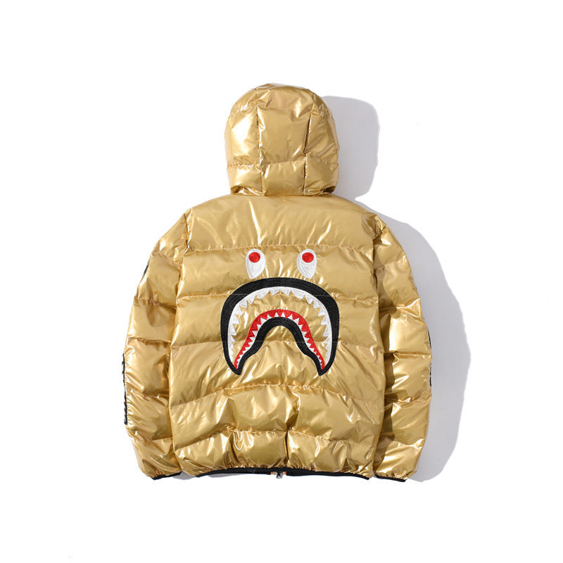 Bathing Ape Shark Head Badge Embroidery Cotton-Padded Coat Warm down Cotton Jacket Men and Women